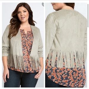 Torrid Gray Suede Fringe Jacket